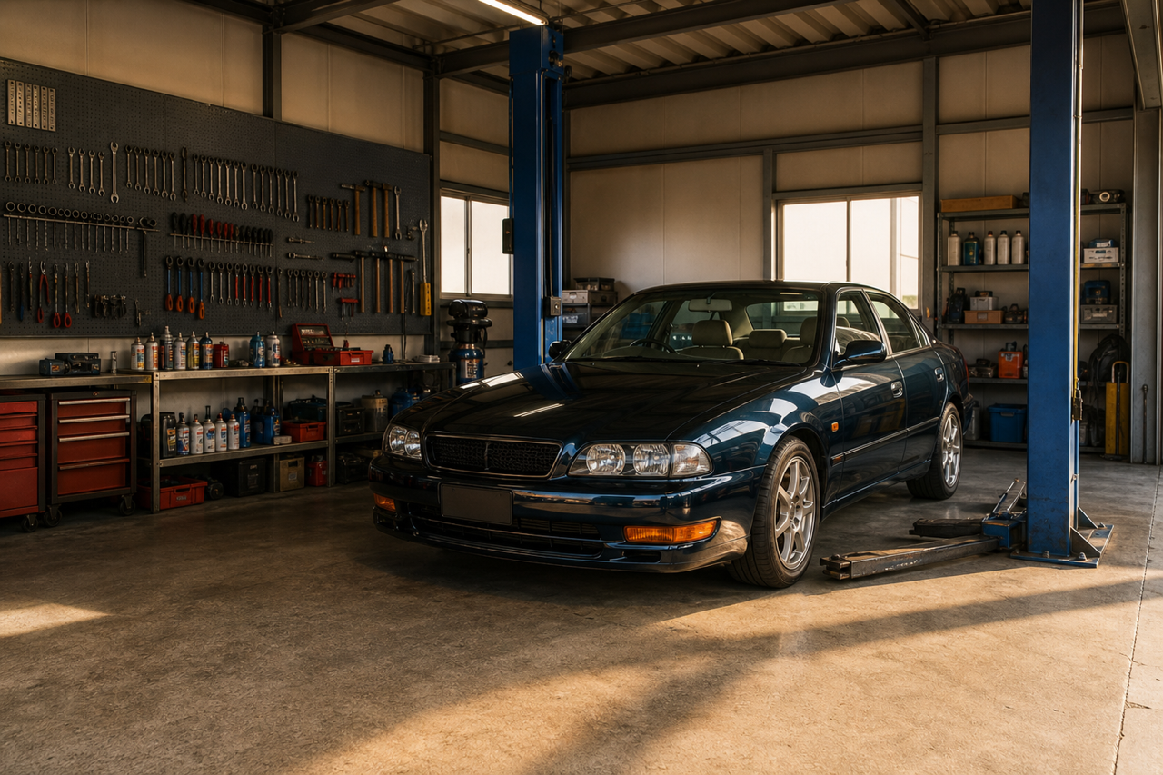 （有）古瀬自動車工業の作業場